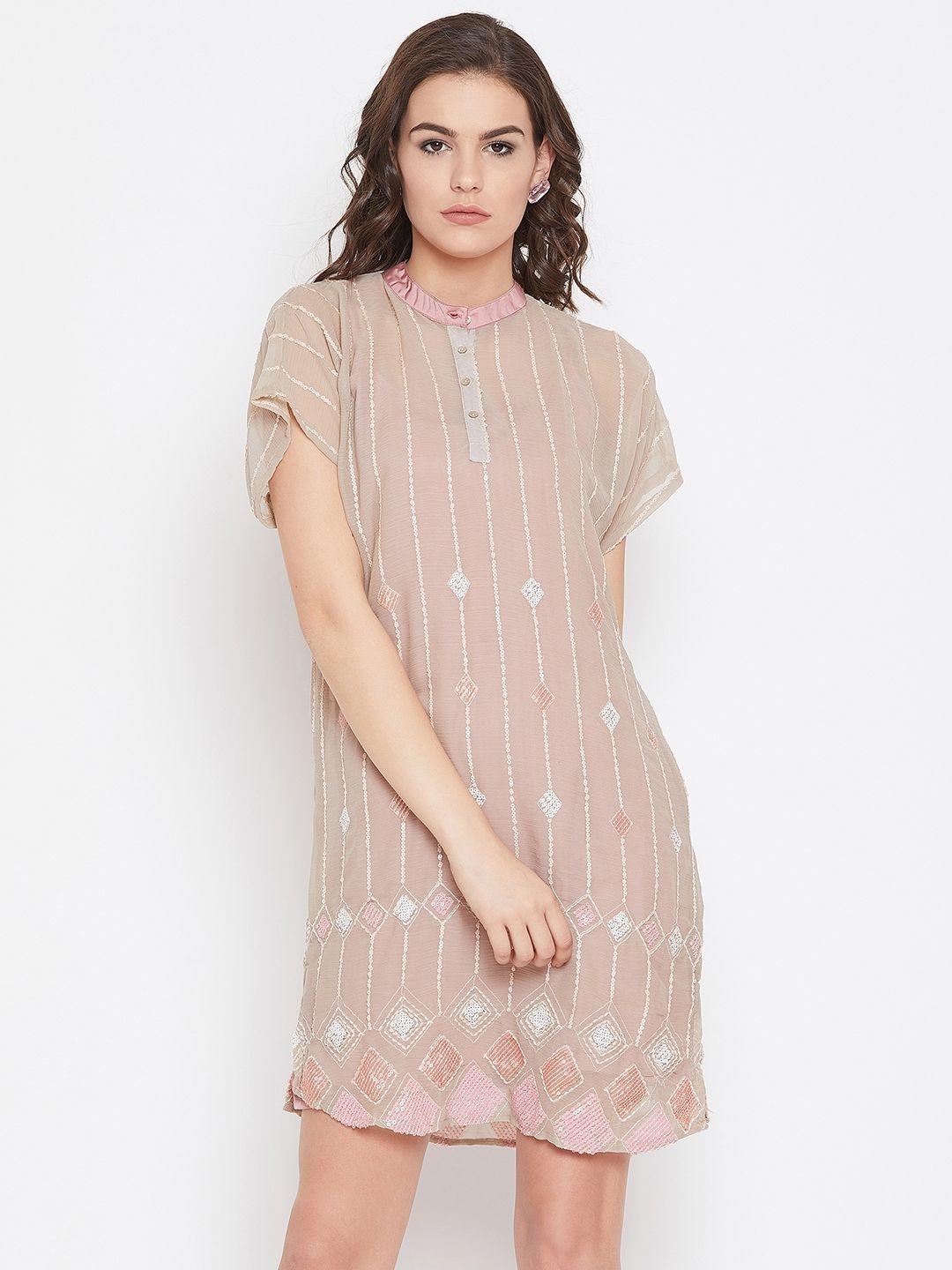 the kaftan company women beige self design a-line dress