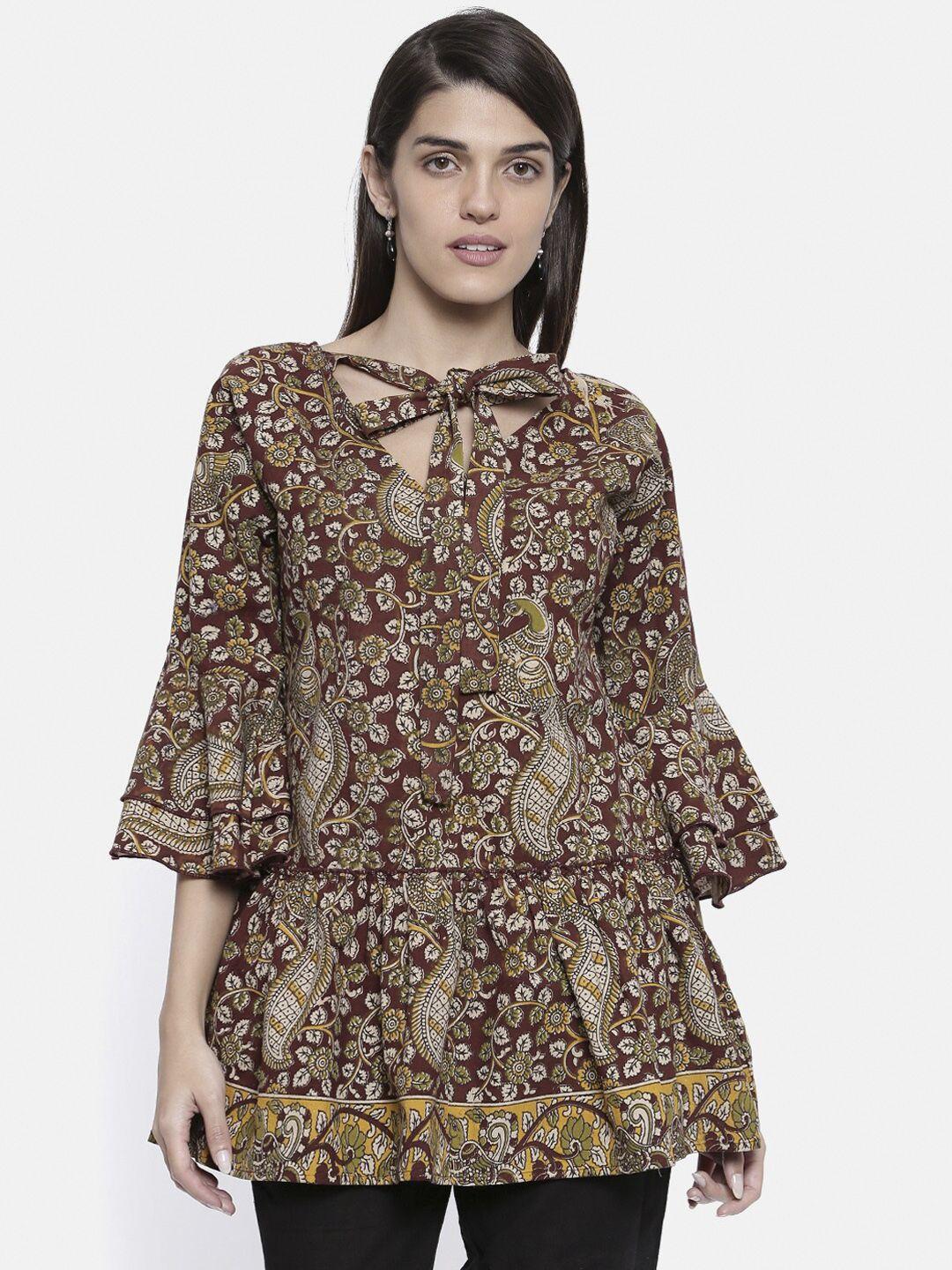 the kaftan company women brown printed pure cotton top