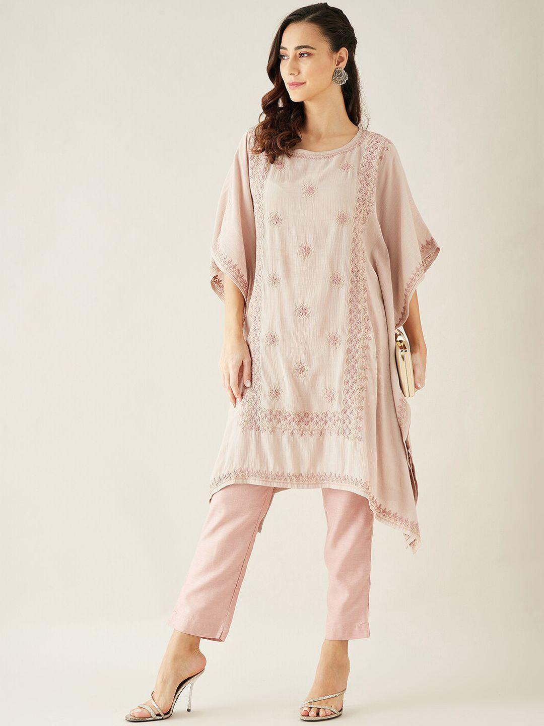 the kaftan company women floral embroidered kurta with trousers