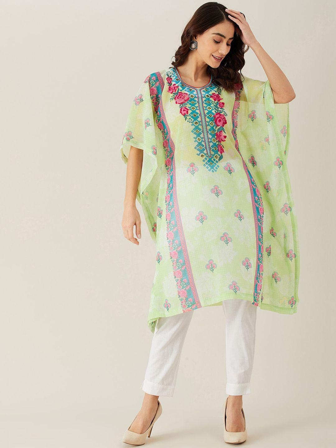 the kaftan company women green embellished & embroidered kaftan kurta