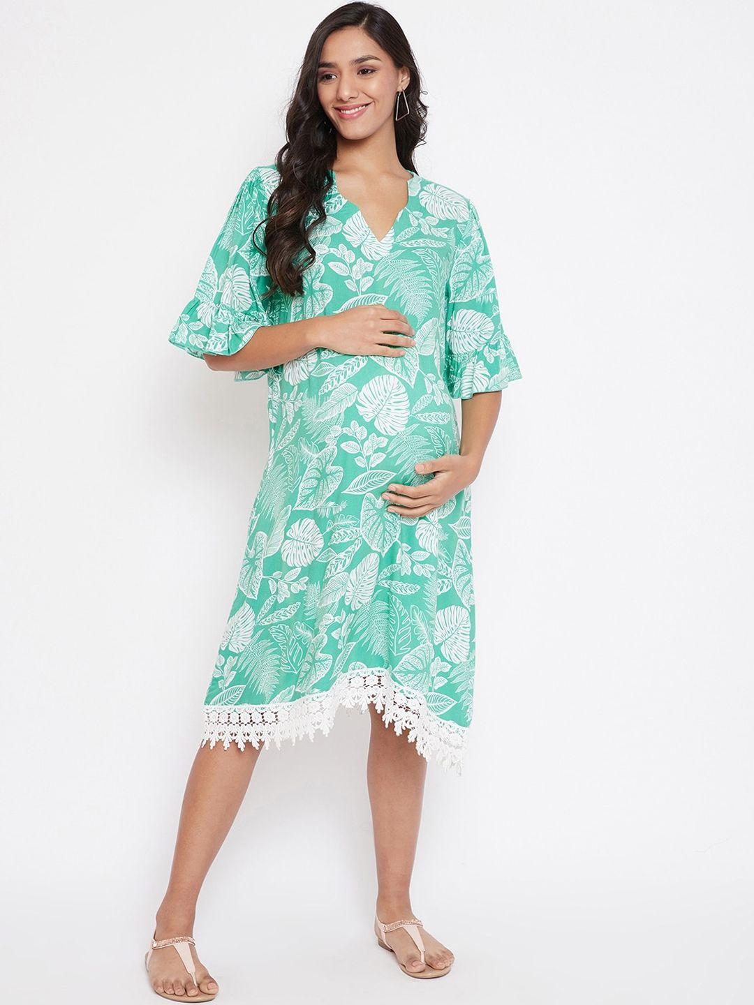 the kaftan company women green printed a-line maternity dress