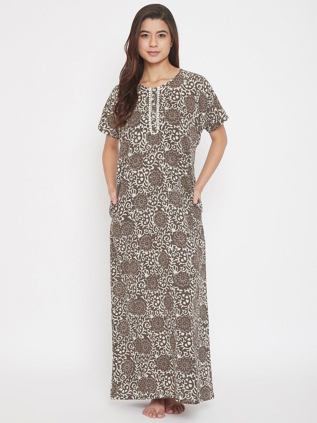 the kaftan company women grey printed cotton maxi nightdress