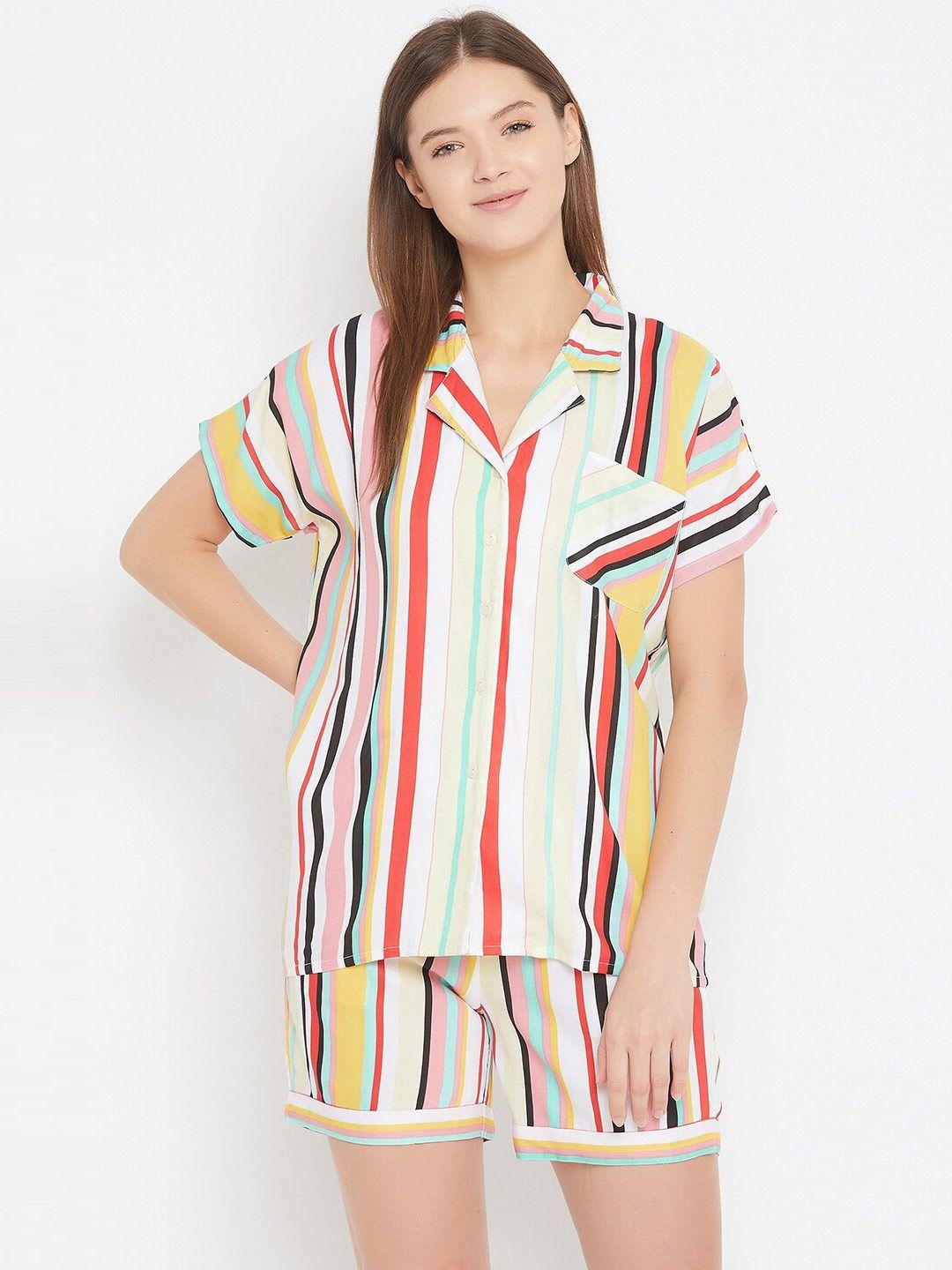 the kaftan company women multicoloured striped night suit