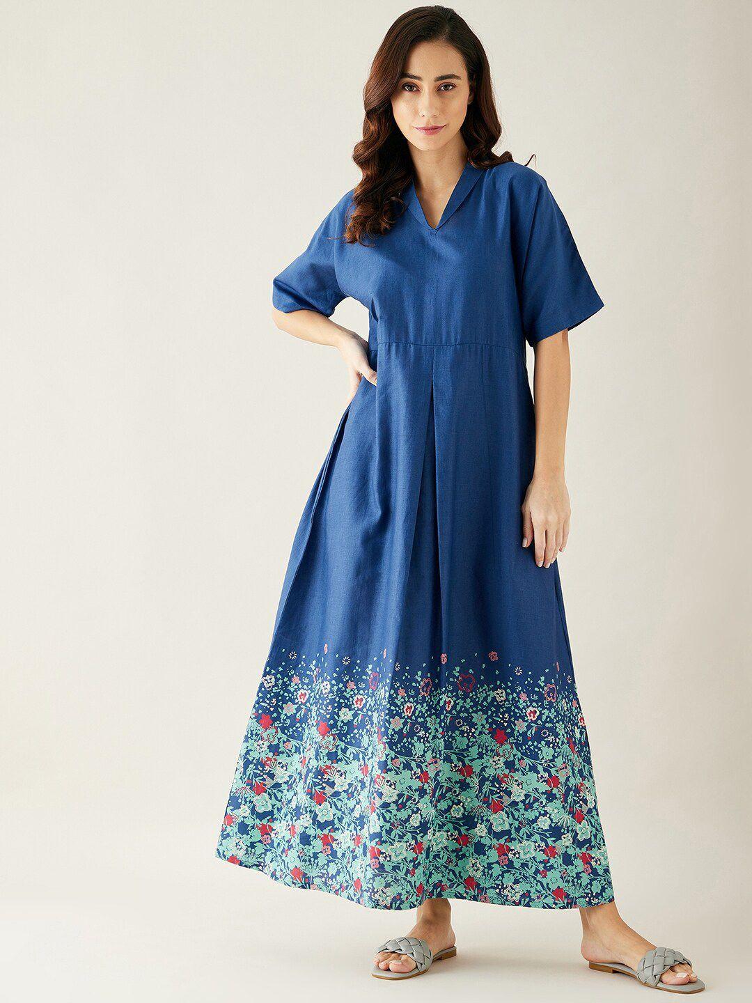 the kaftan company women navy blue printed maxi nightdress