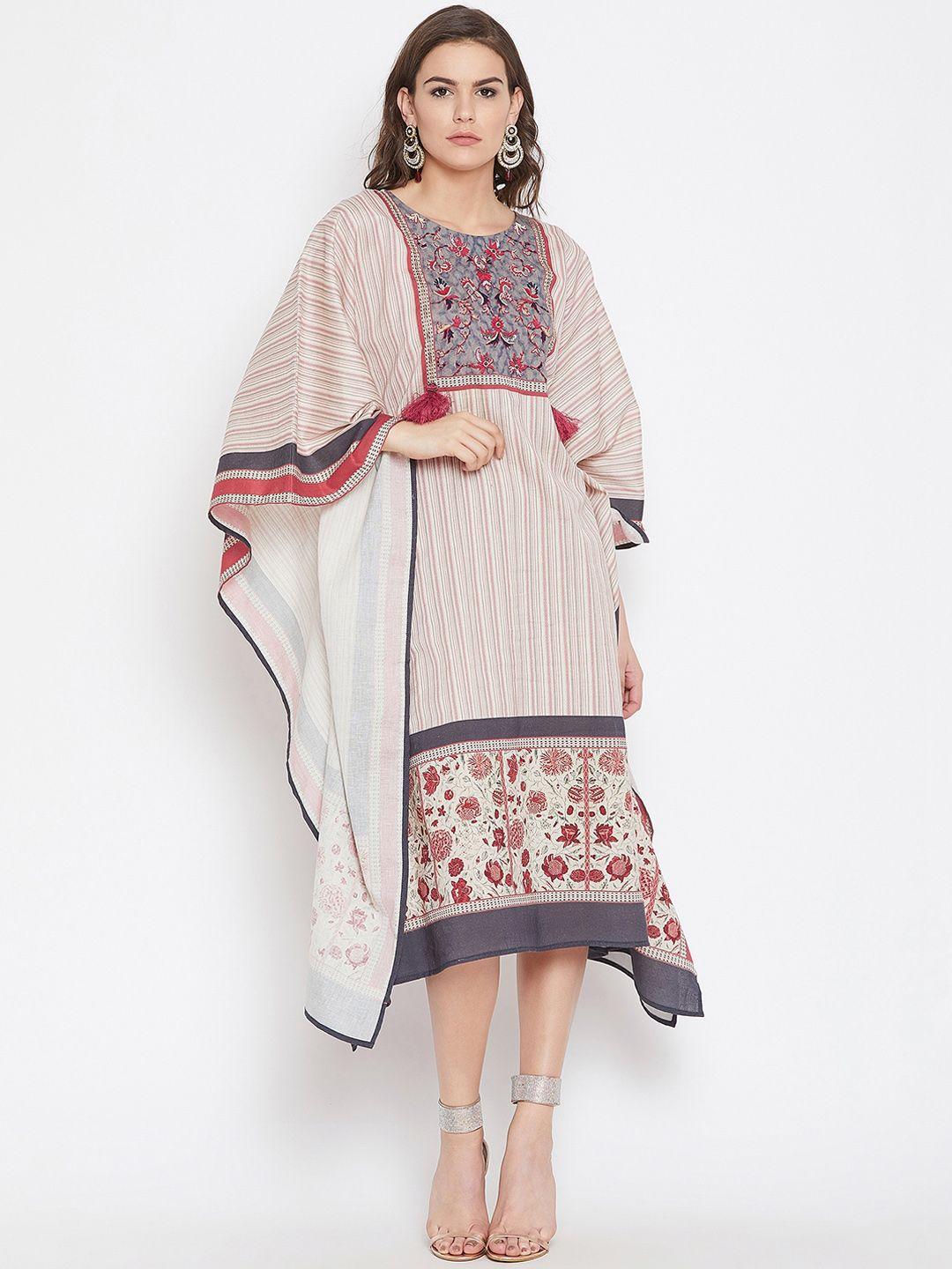 the kaftan company women off-white printed kaftan dress