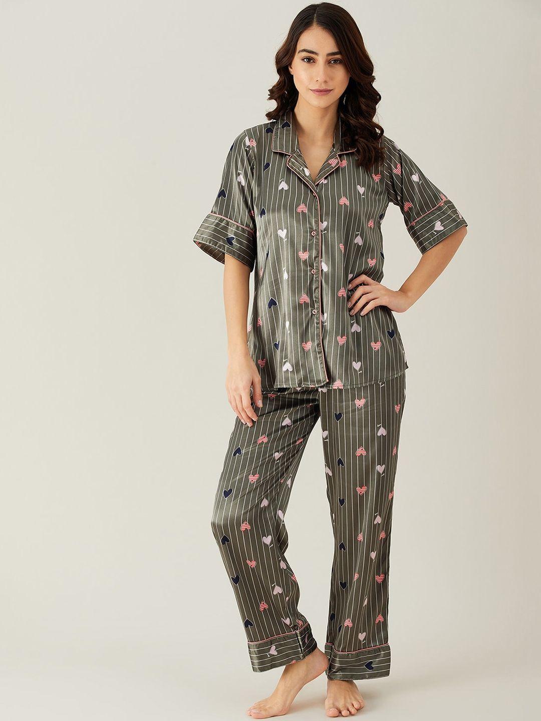 the kaftan company women olive printed night suit