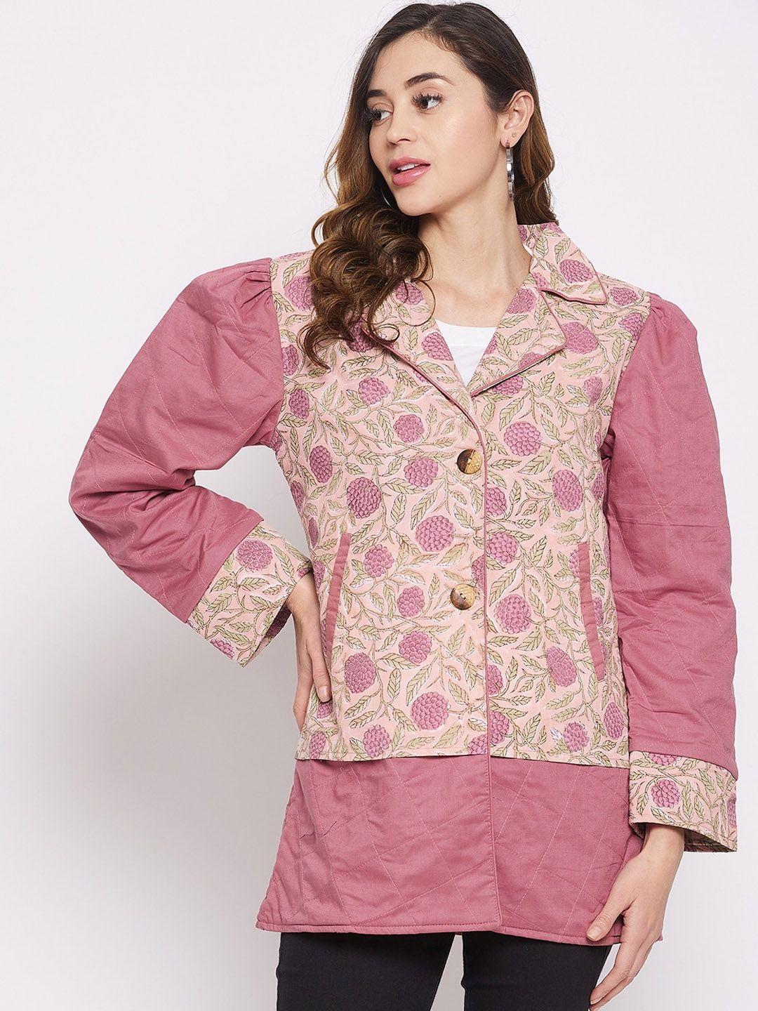 the kaftan company women pink floral lightweight cotton crop tailored jacket