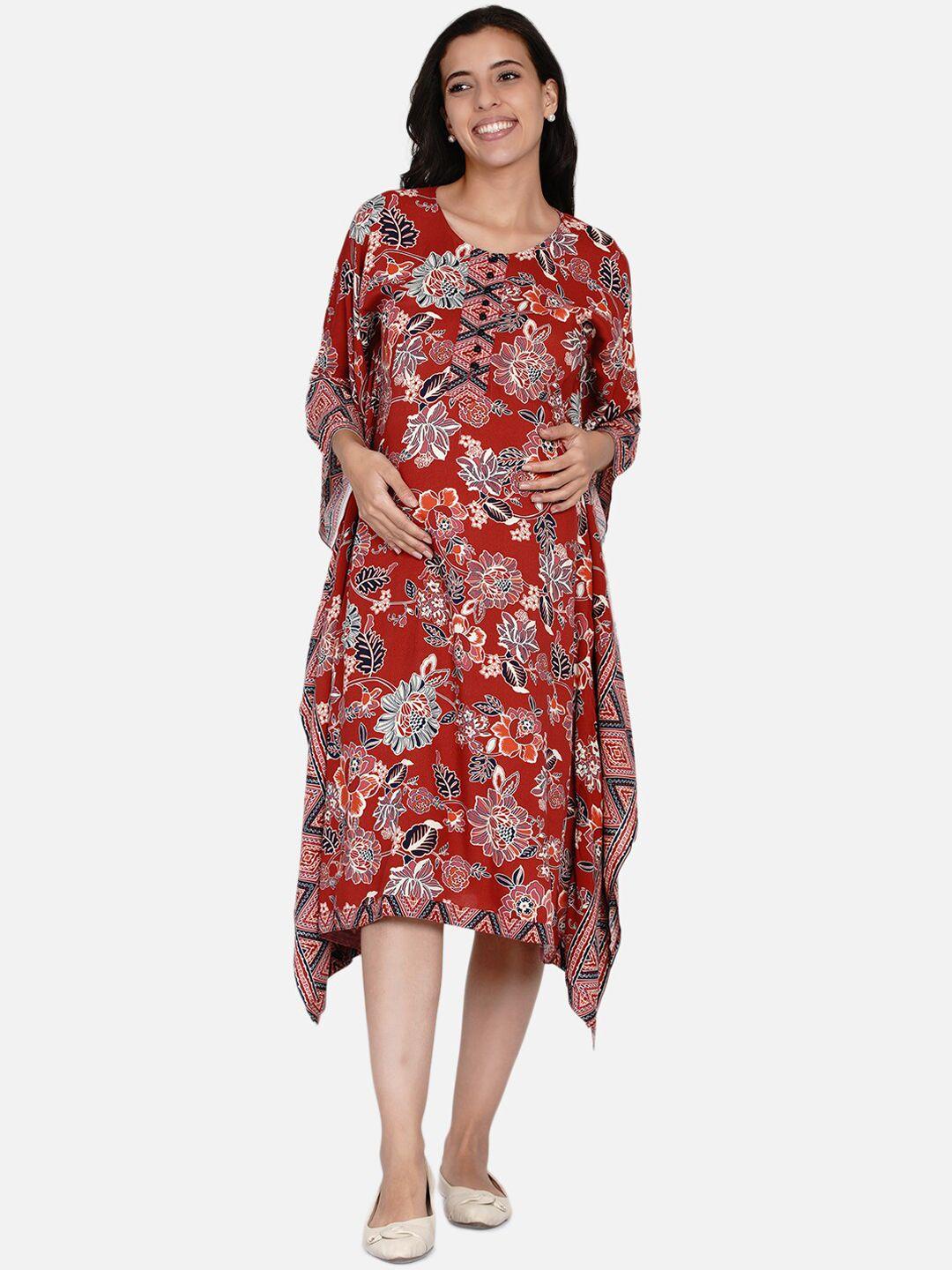 the kaftan company women red & blue ethnic motifs maternity a-line midi dress