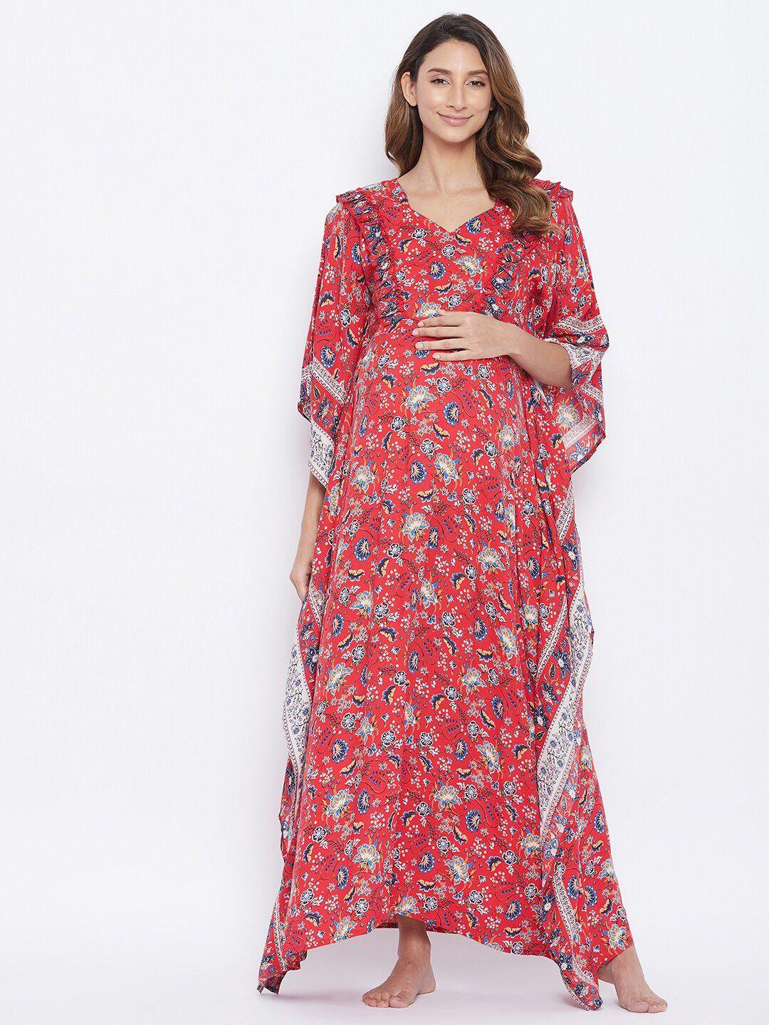 the kaftan company women red floral printed maternity kaftan nightdress