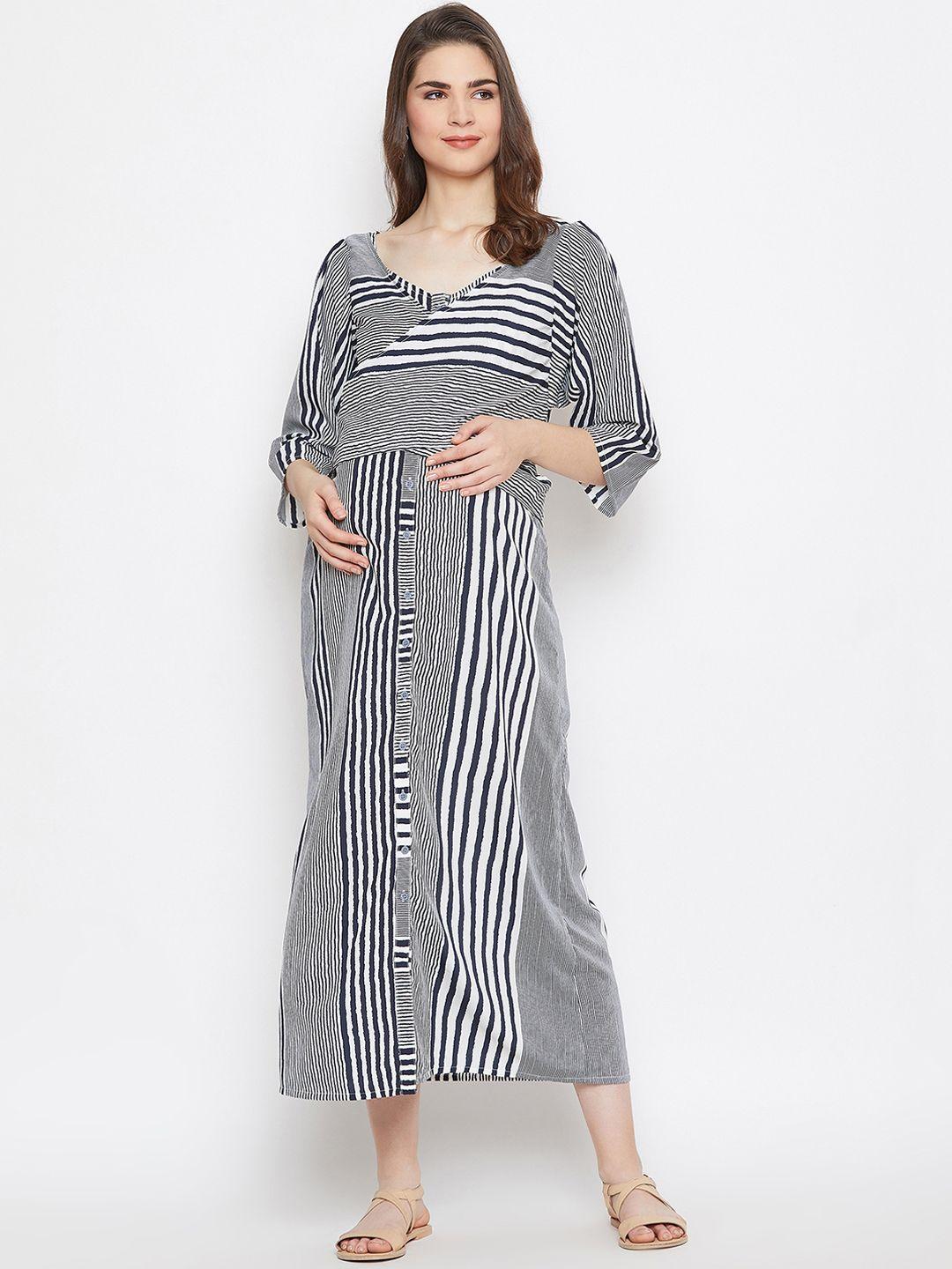 the kaftan company women white striped fit and flare maternity dress