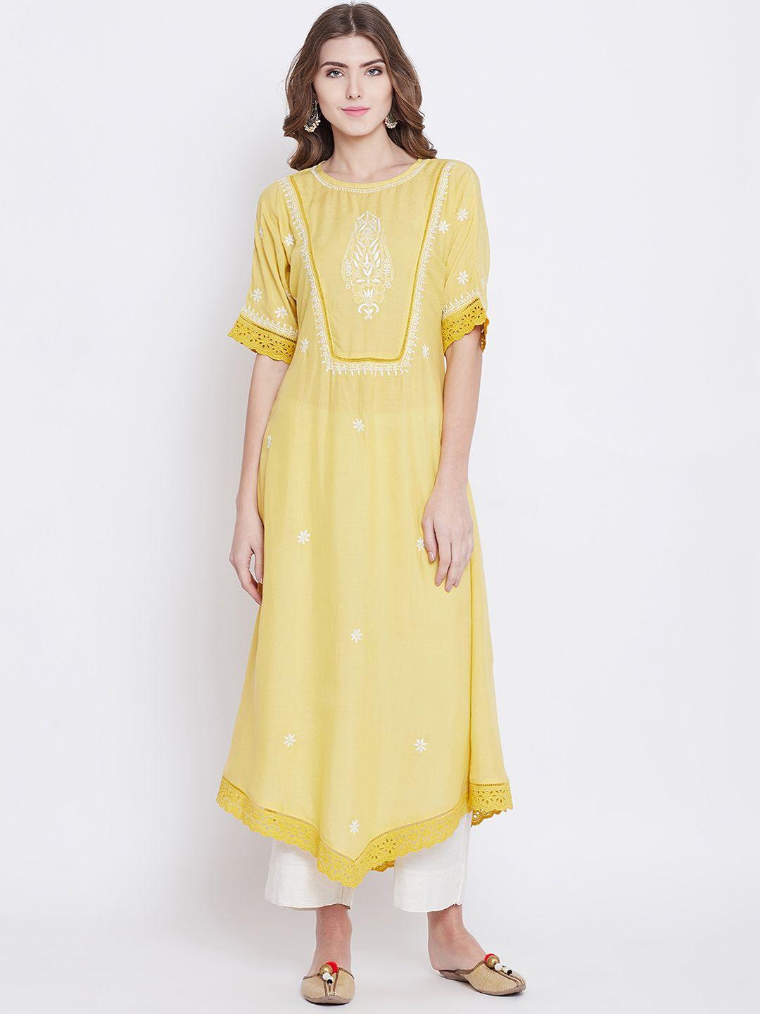 the kaftan company women yellow embroidered a-line kurta