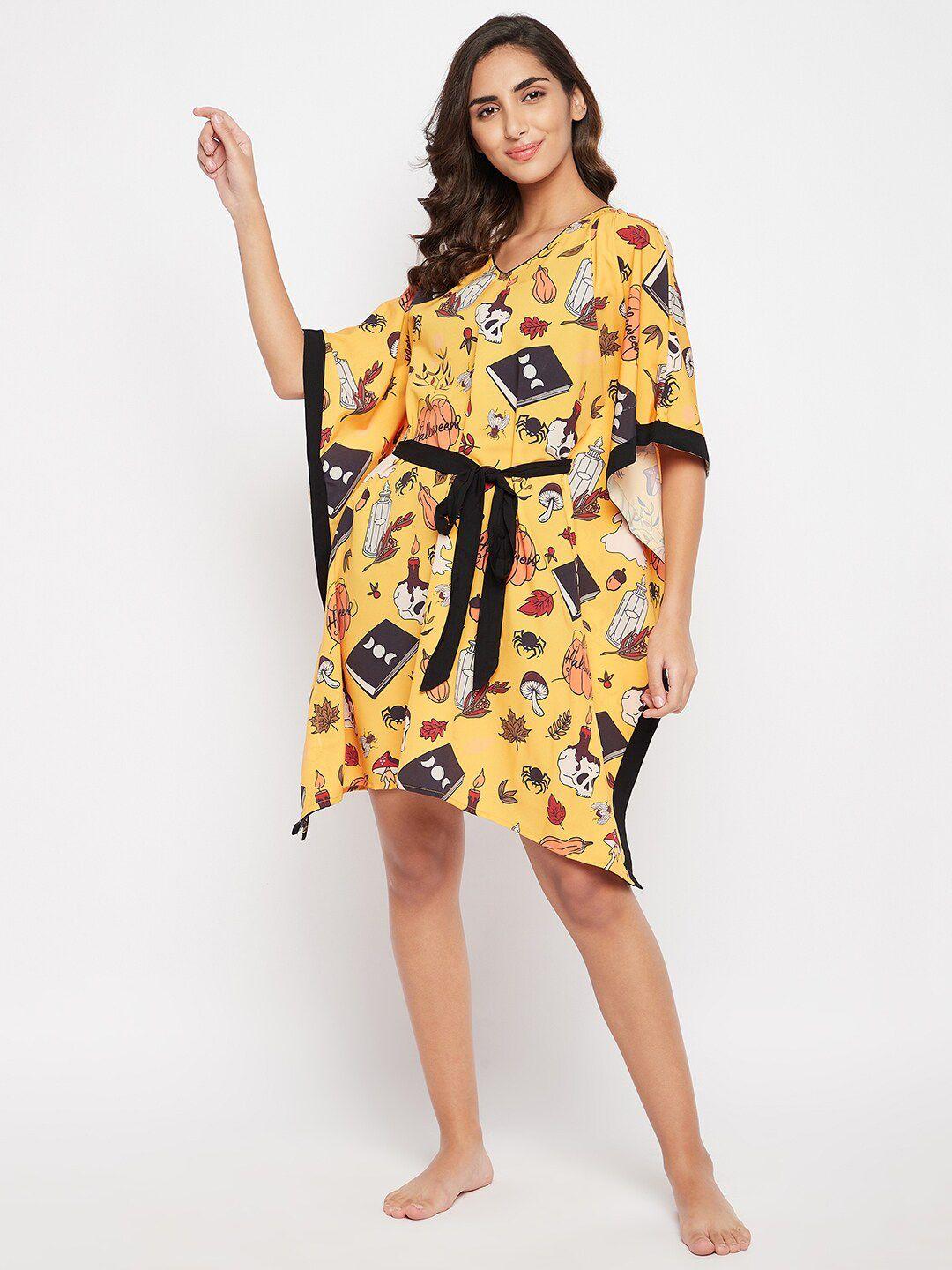 the kaftan company women yellow halloween printed nightdress