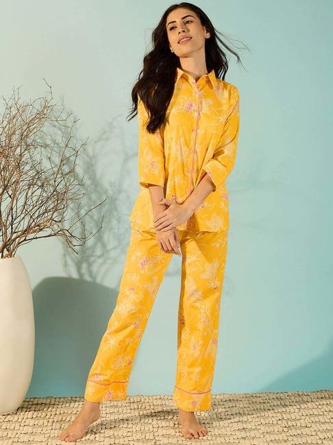 the kaftan company yellow cotton printed top pyjamas set