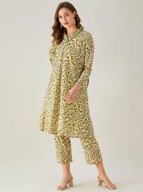 the kaftan company yellow floral print kurta with pants