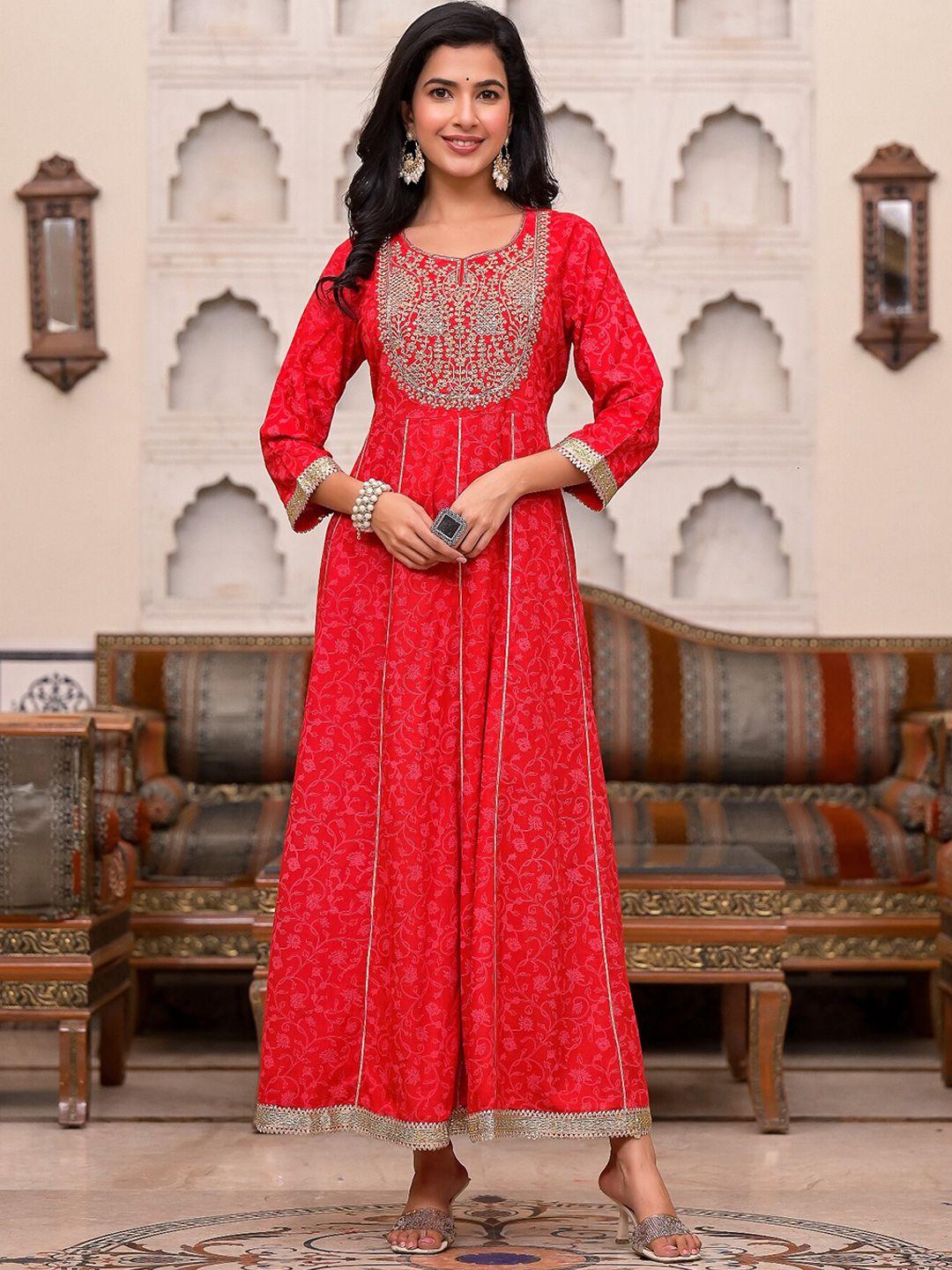 the kapas embroidered pure cotton fit & flared maxi ethnic dresses