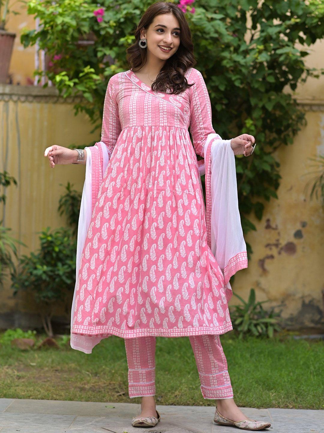 the kapas ethnic motifs printed pure cotton kurta with trousers & dupatta