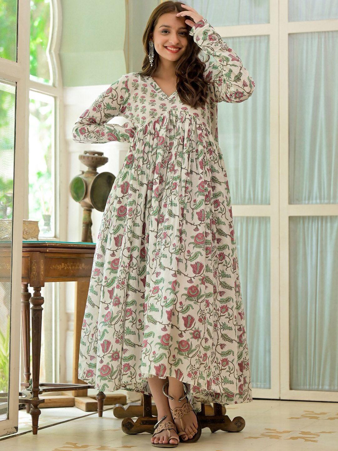 the kapas floral printed cotton empire maxi ethnic dresses