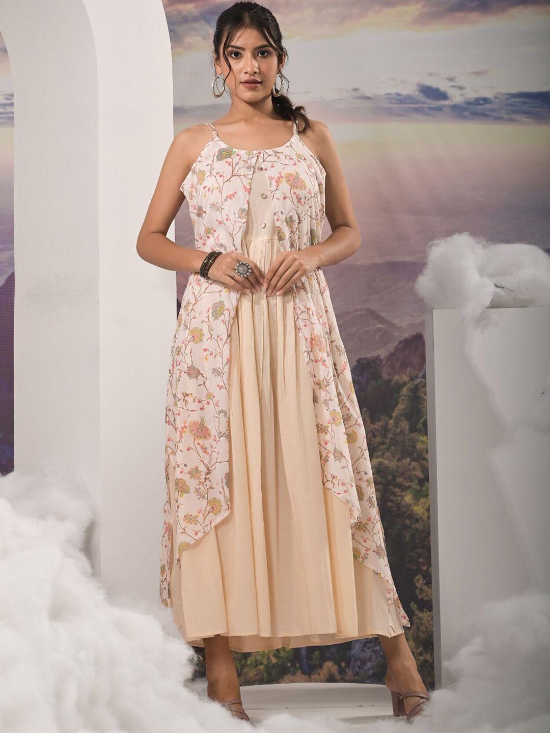 the kapas floral printed maxi-length fit and flare ethnic dress