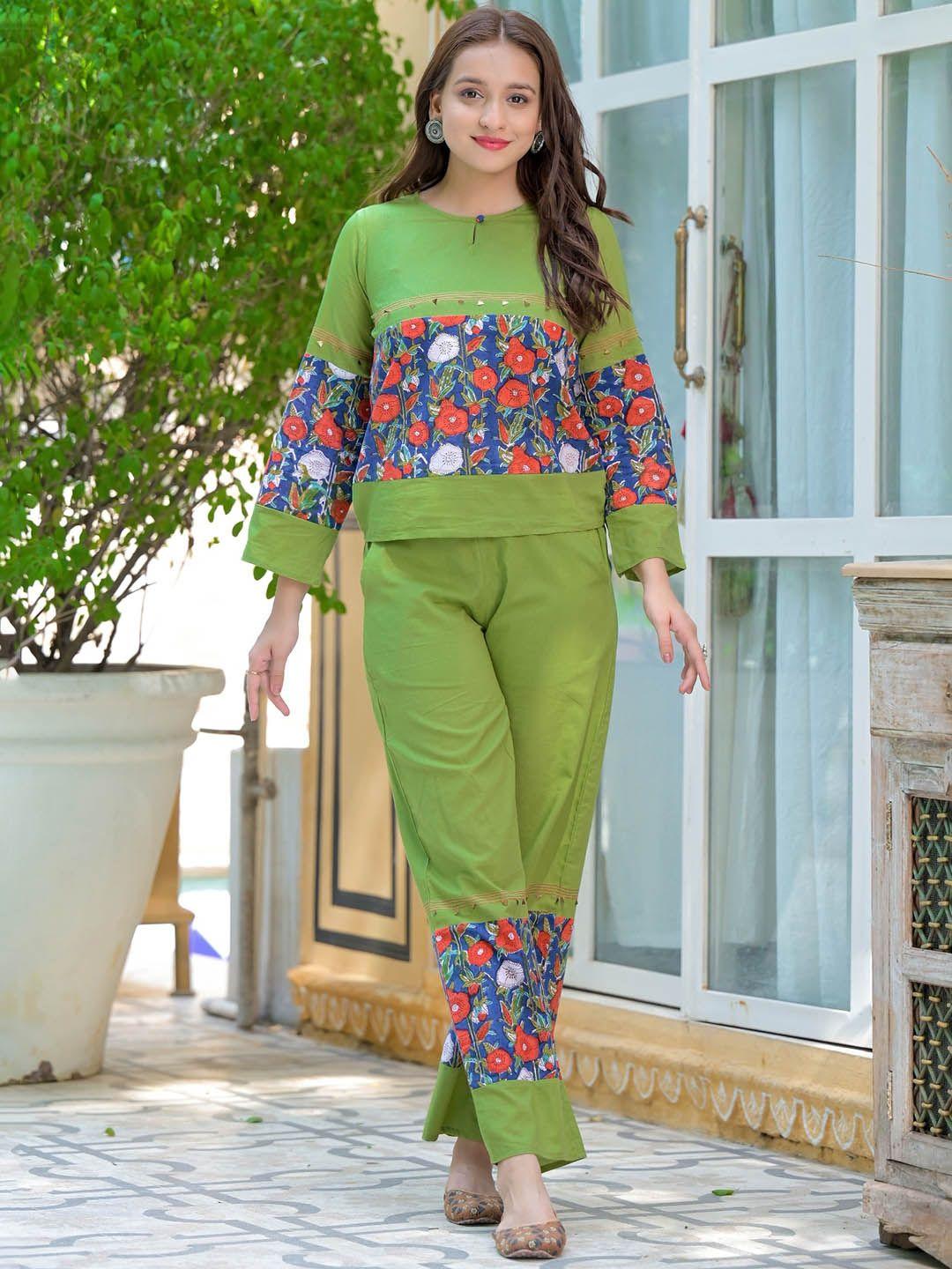 the kapas floral printed pure cotton top & palazzos co-ords
