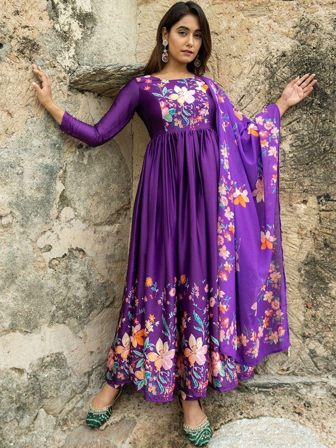 the kapas floral printed regular kurta & trousers with dupatta