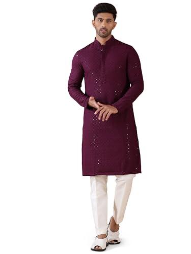 the kurta co. men's deep purple embroidered silk blend kurta - ghix_40