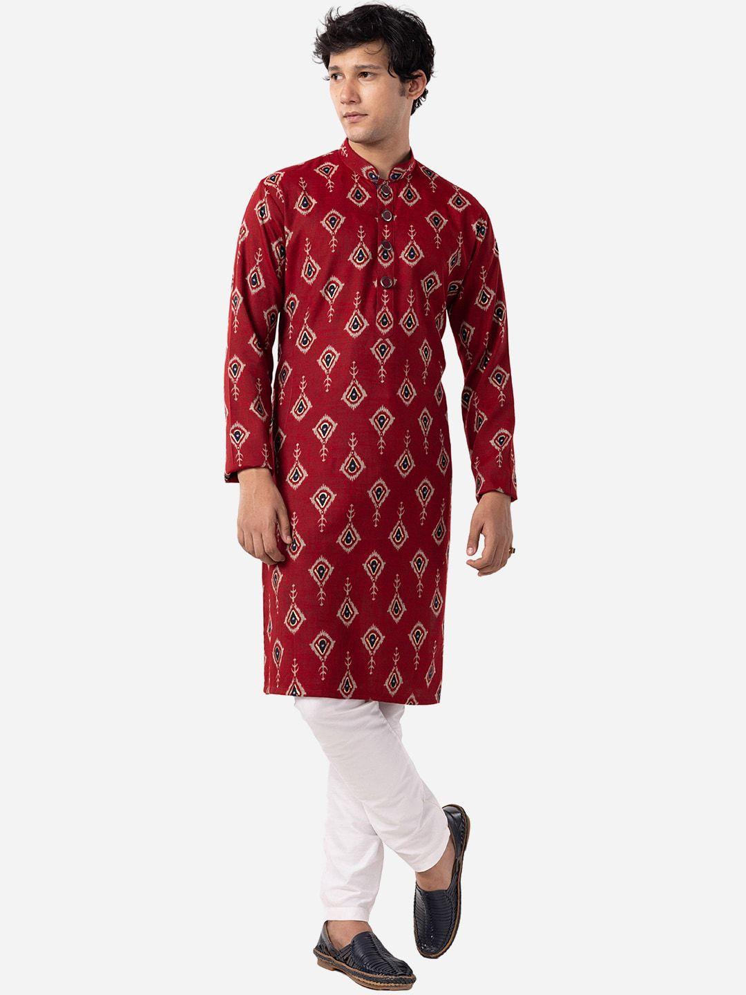 the kurta company ethnic motifs printed mandarin collar cotton straight kurta