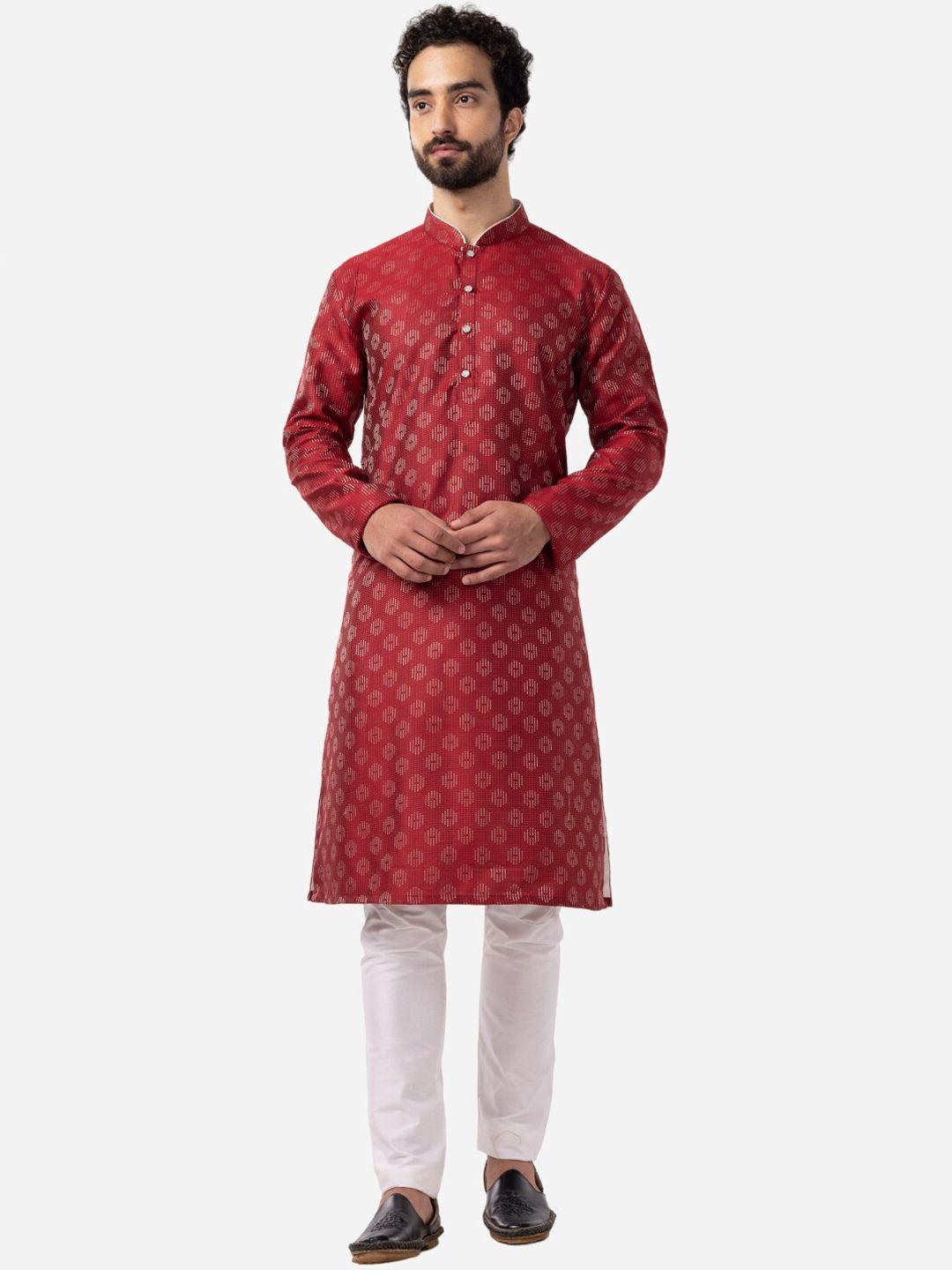 the kurta company ethnic motifs printed mandarin collar long sleeves straight kurta