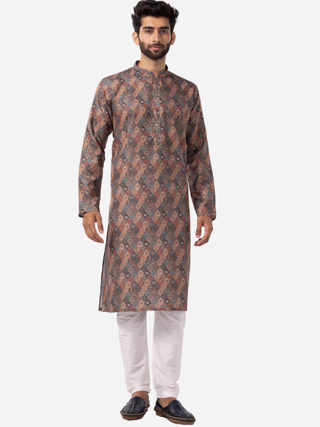 the kurta company ethnic motifs printed mandarin collar pure cotton straight kurta