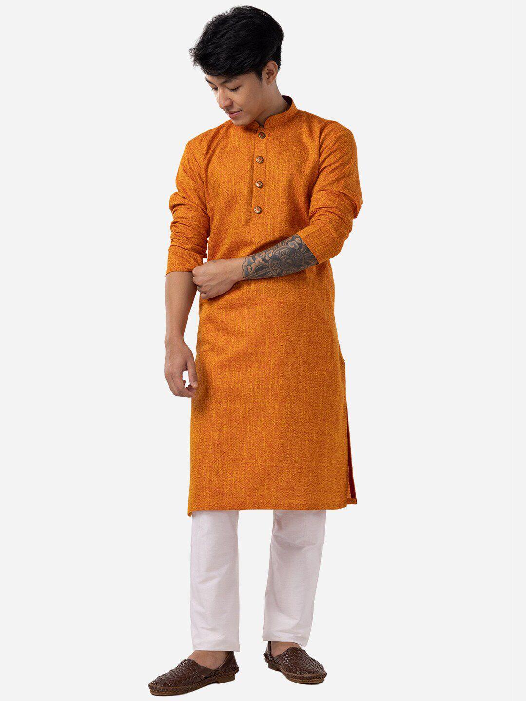 the kurta company ethnic motifs printed mandarin collar silk kurta