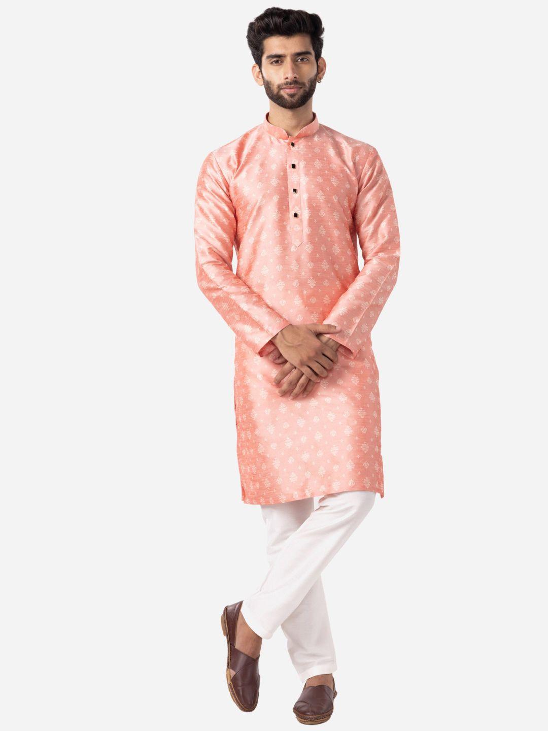 the kurta company ethnic motifs printed mandarin collar silk straight kurta