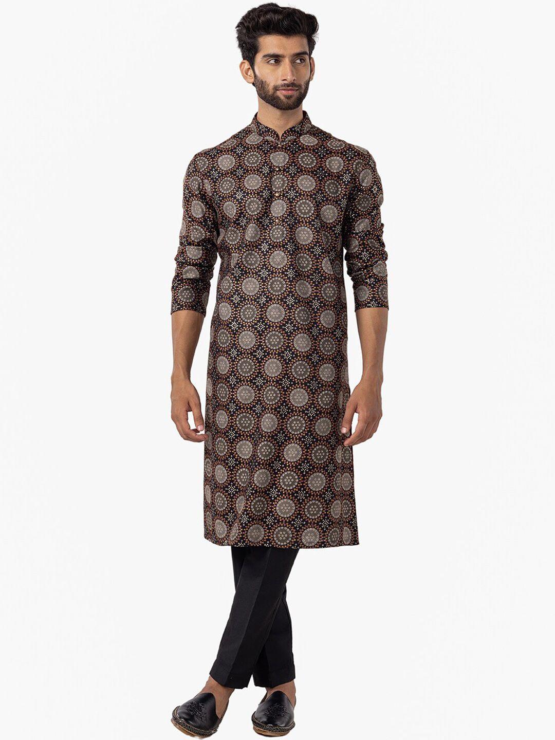 the kurta company ethnic motifs printed mandarin collar straight cotton kurta