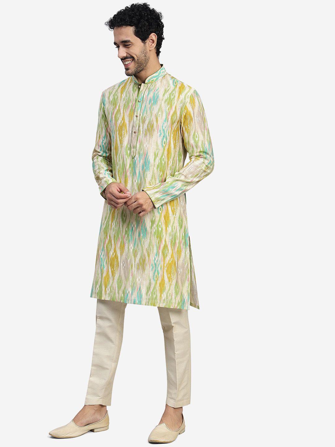 the kurta company ethnic motifs printed mandarin collar straight cotton kurta