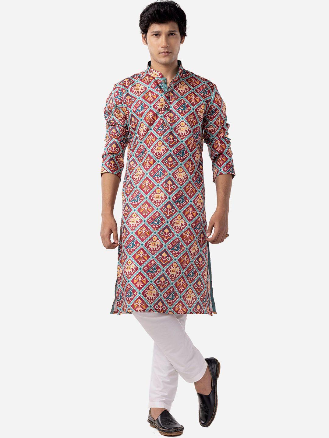 the kurta company ethnic motifs printed pure silk kurta