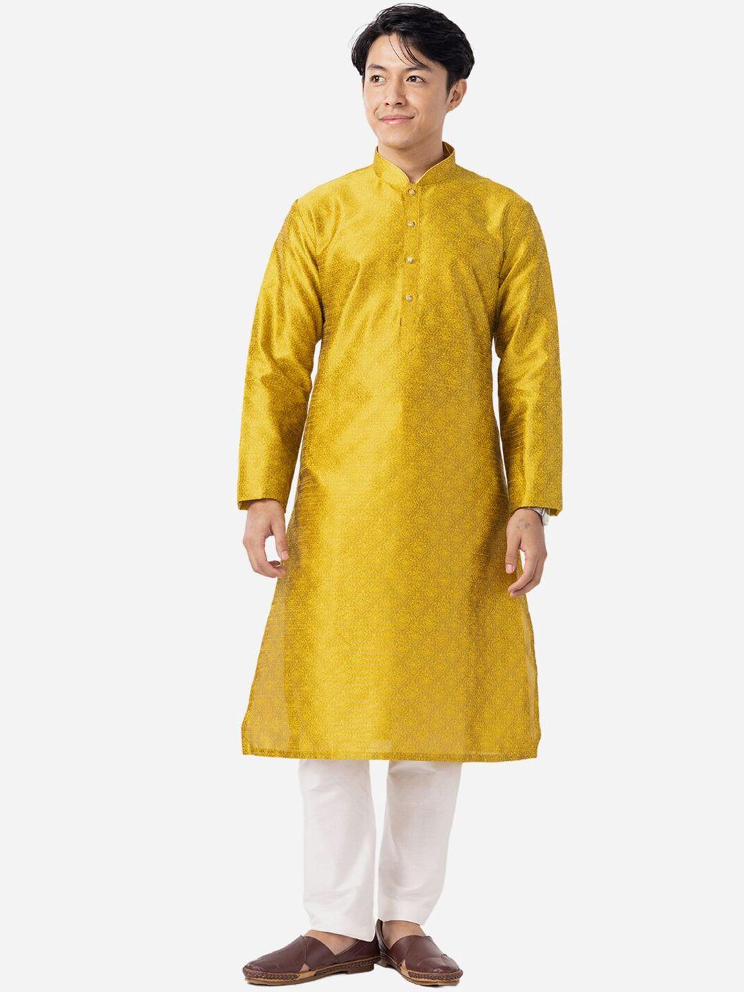 the kurta company floral printed mandarin collar straight cotton silk kurta