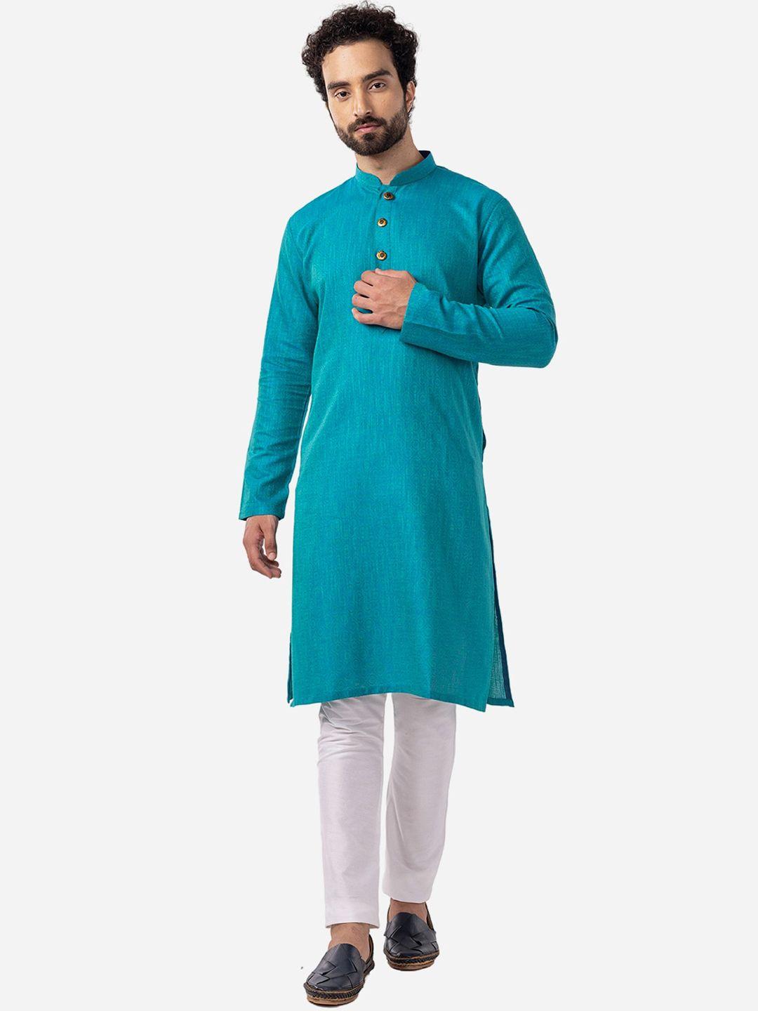 the kurta company geometric printed mandarin collar indigo cotton straight kurta