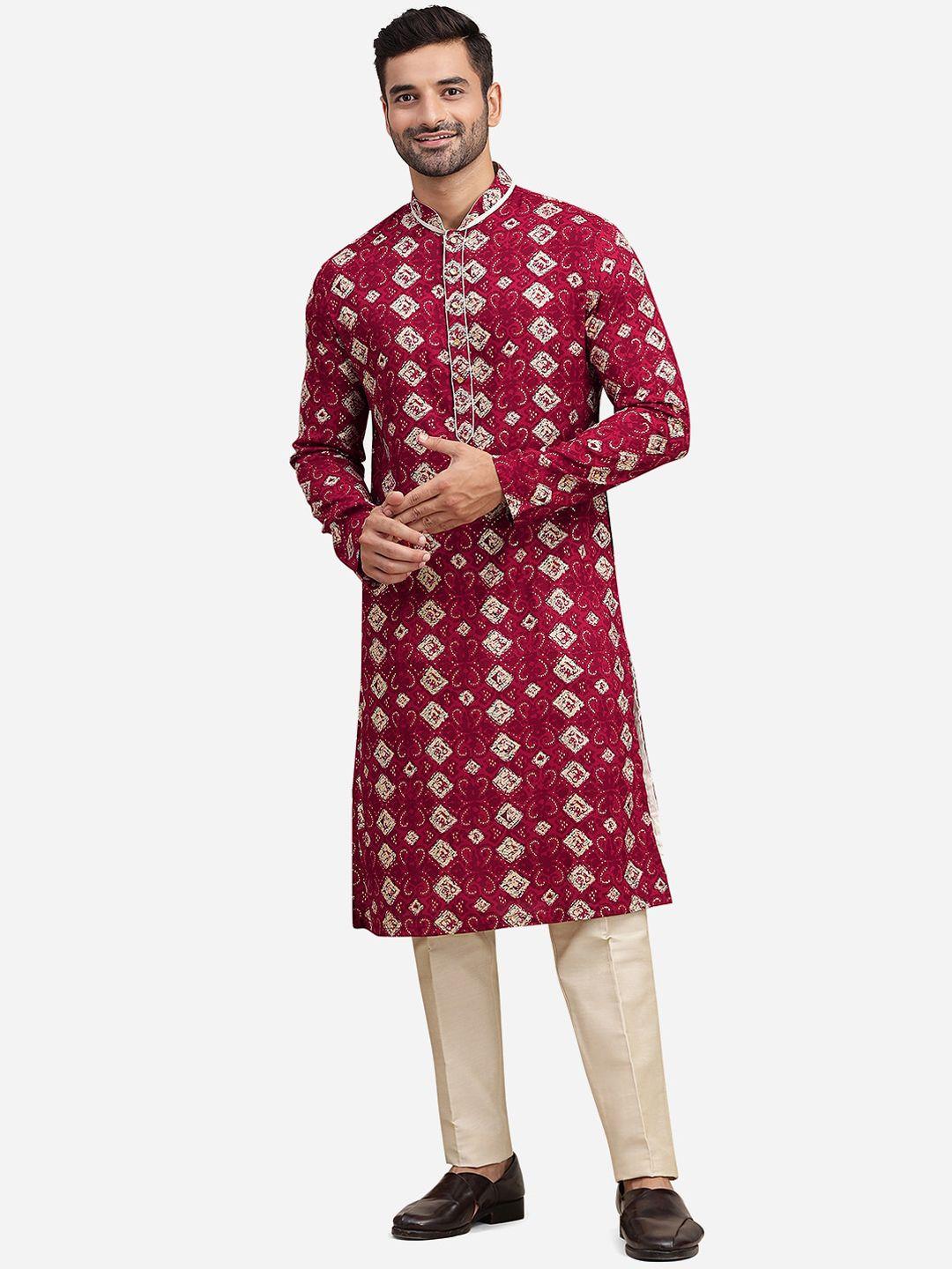 the kurta company geometric printed mandarin collar regular kurta