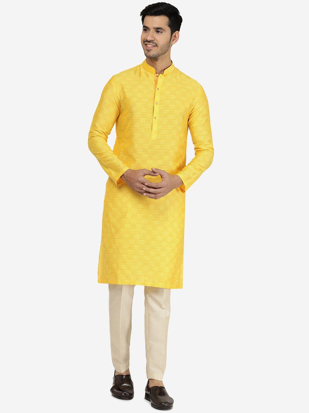 the kurta company geometric woven design mandarin collar kurta