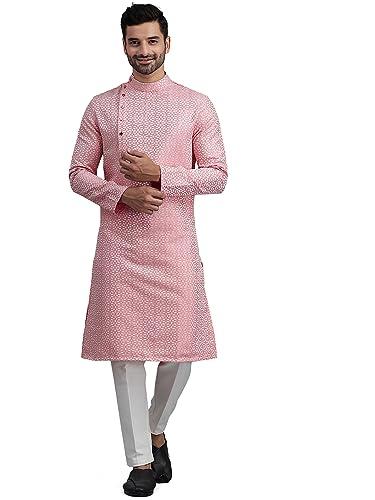 the kurta company men's pink & white jacquard sangeet kurta - atgt_38