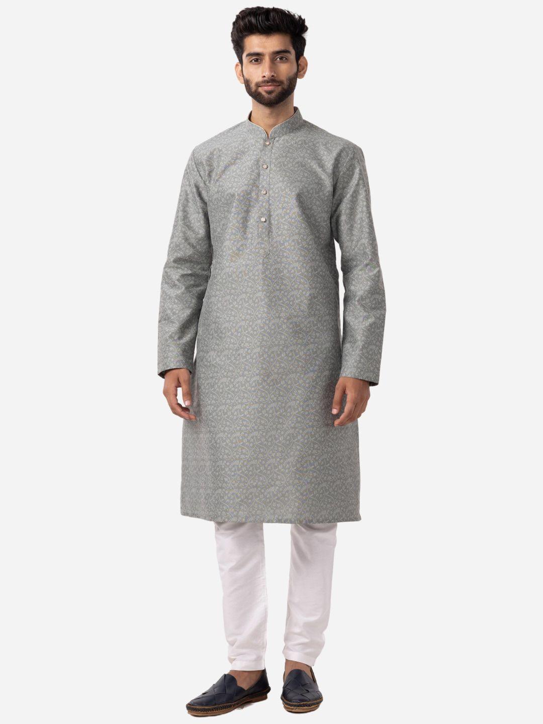 the kurta company men ethnic motifs printed cotton silk kurta