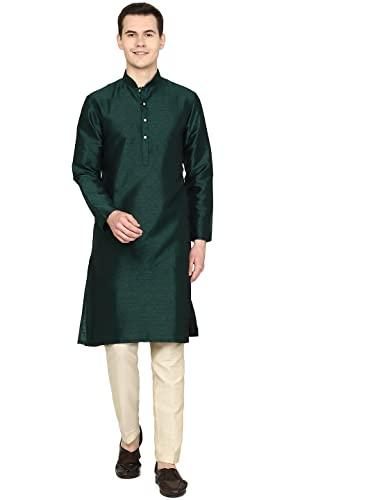 the kurta company men silk blend bottle green printed kurta | easy to wear ethnic designer kurtas for men | perfect for any occasion | size: 40