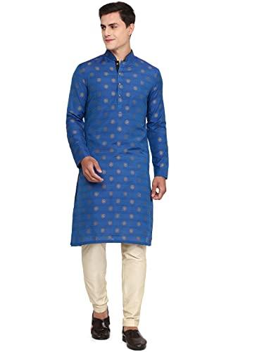 the kurta company men silk blend cobalt blue texture kurta | easy to wear ethnic designer kurtas for men | perfect for any occasion | size: 40