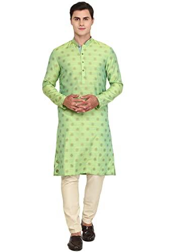 the kurta company men silk blend lime green texture kurta | easy to wear ethnic designer kurtas for men | perfect for any occasion | size: 42