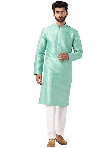 the kurta company men silk blend mint green self textured kurta | easy to wear ethnic designer kurtas for men | perfect for any occasion | size: 38