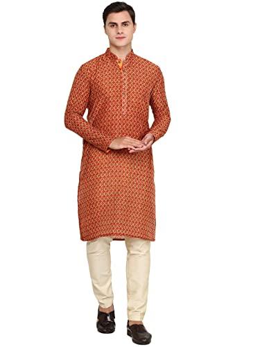 the kurta company men silk blend red printed kurta | easy to wear ethnic designer kurtas for men | perfect for any occasion | size: 44