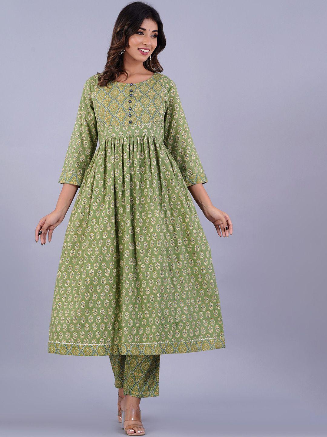 the kurta express ethnic motif printed a-line pure cotton kurta with pyjamas