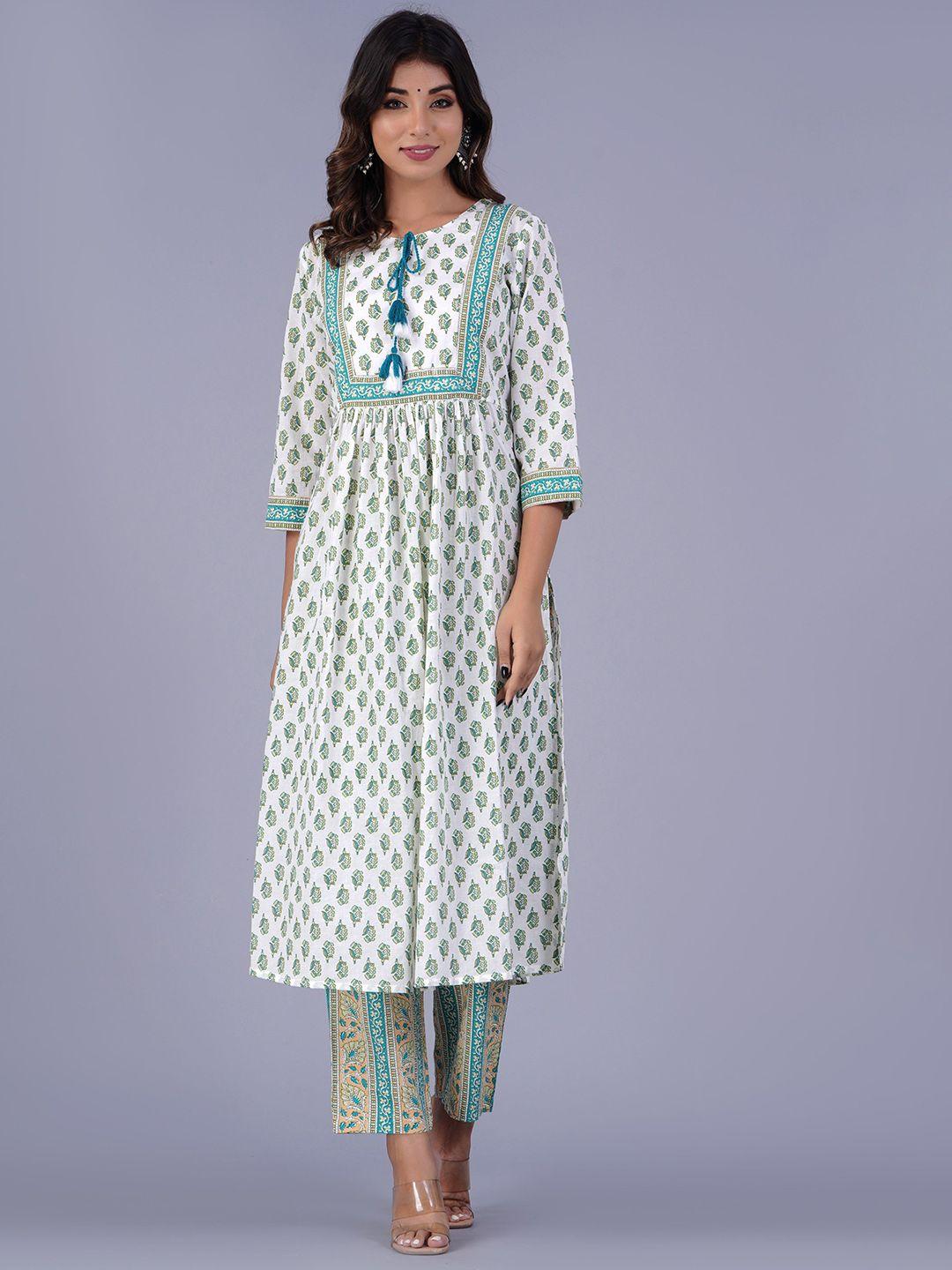 the kurta express floral printed a-line pure cotton kurta with trousers