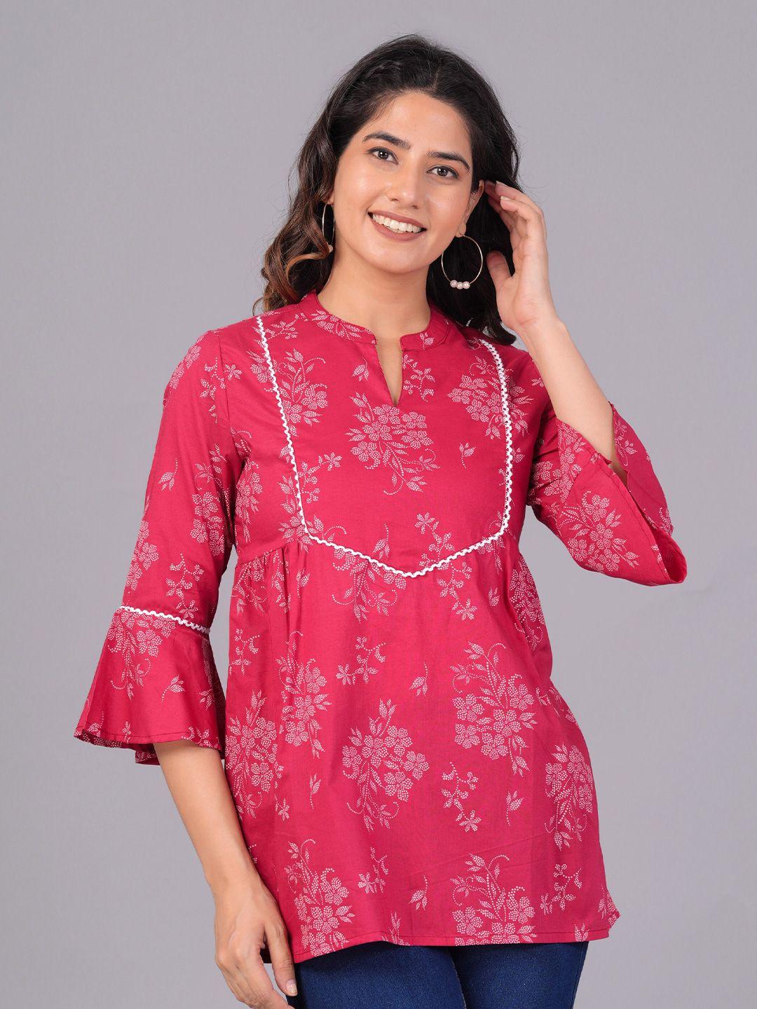 the kurta express floral printed mandarin collar pure cotton a-line kurti