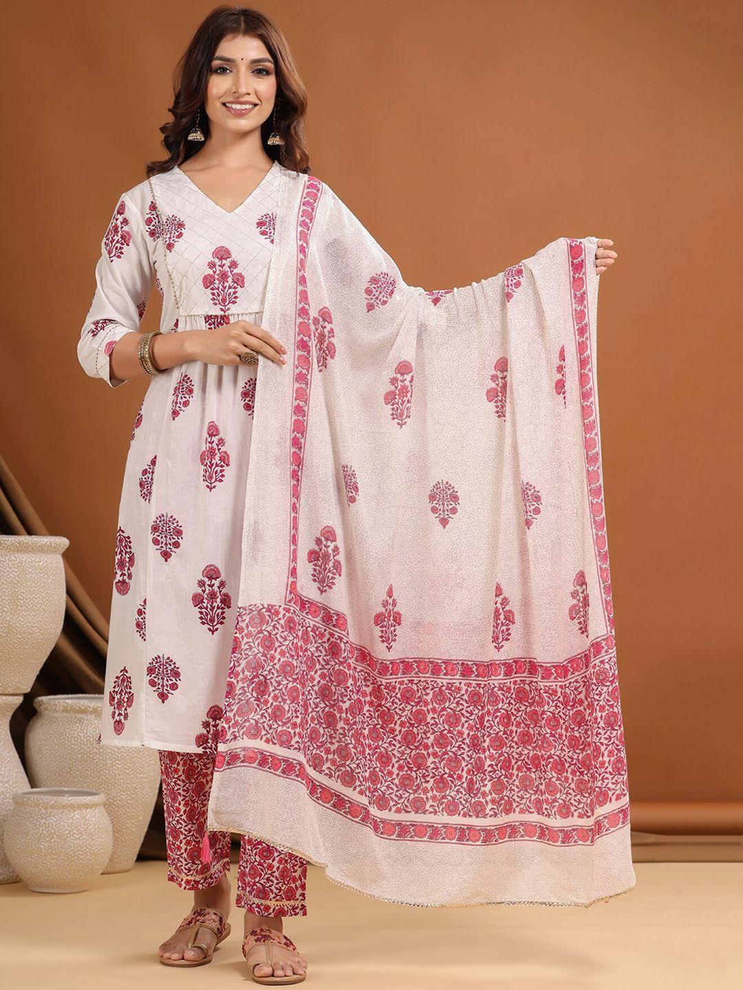 the kurta express floral printed pure cotton kurta with trousers & dupatta