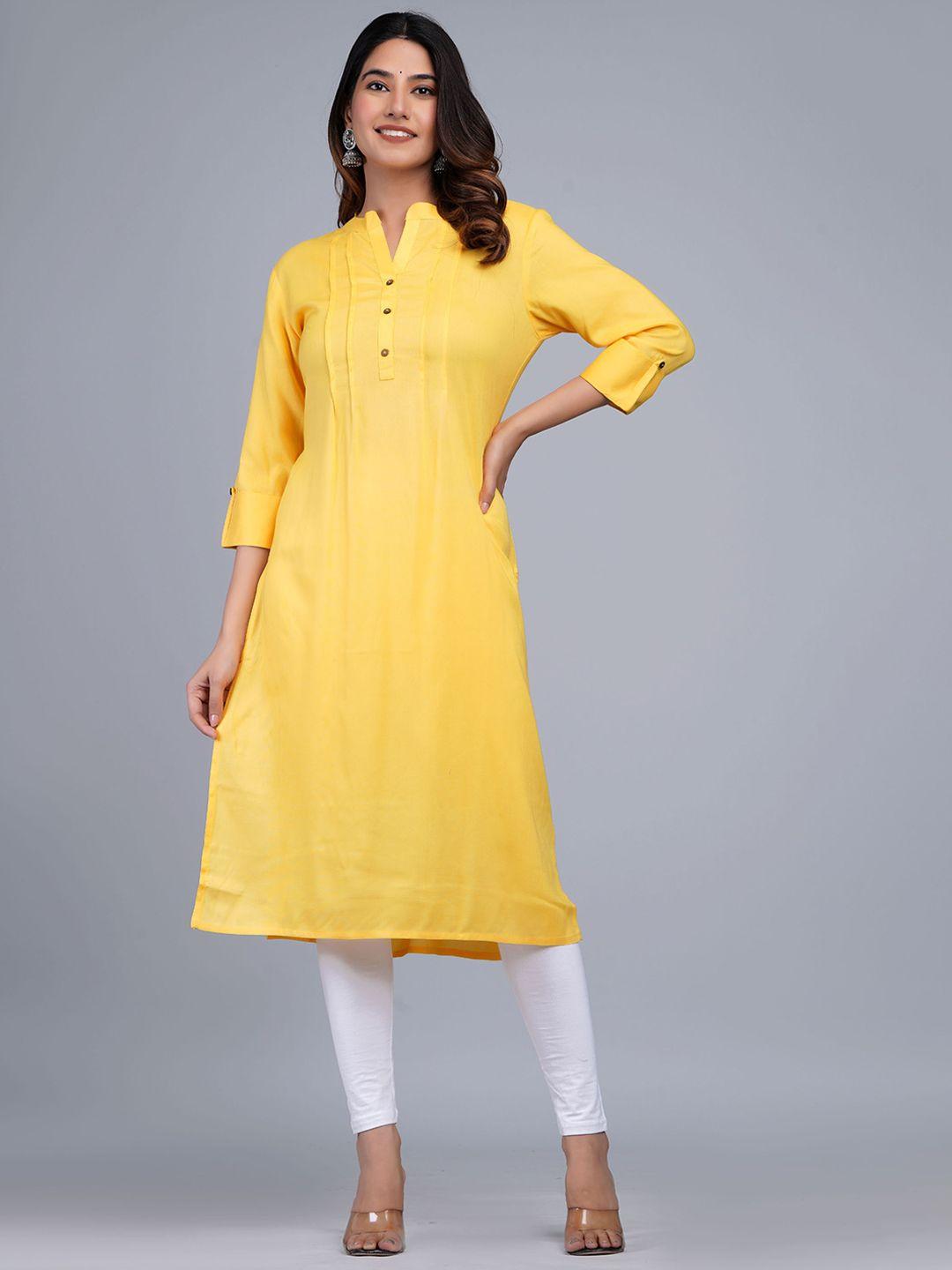 the kurta express mandrain collar pleated kurta