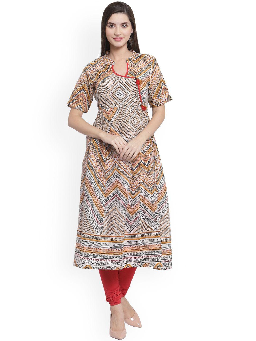 the kurta express women beige printed a-line kurta